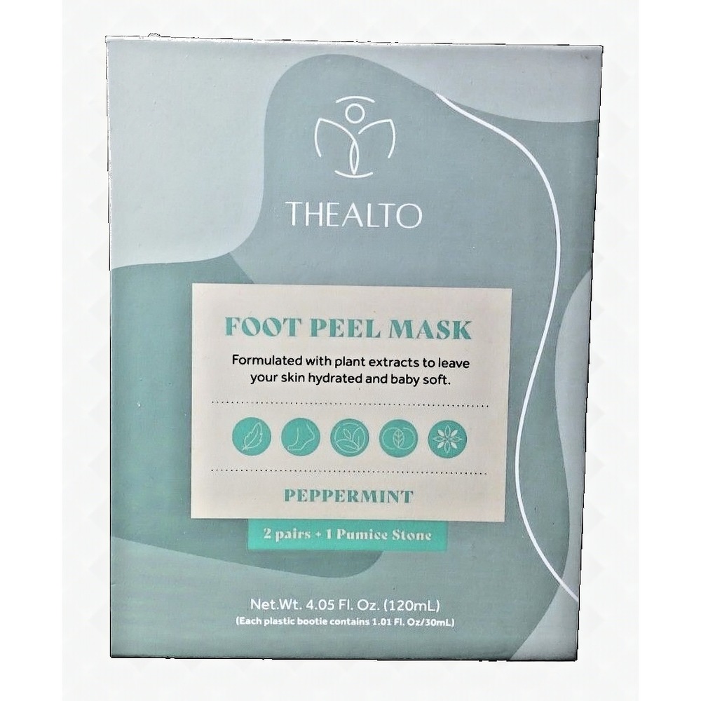 THEALTO Foot Peel Mask Unisex 2 Pairs Peppermint Exfoliating With Pumice Stone